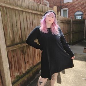 Vintage 90's NC Love Black Velvet Corduroy Long Sleeve Dress